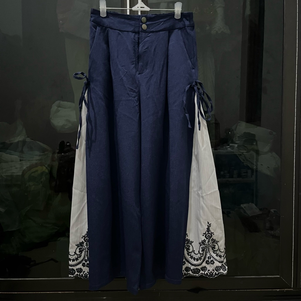 Axes Femme Kulot Rokcel Denim Bordir Two Tone Rare