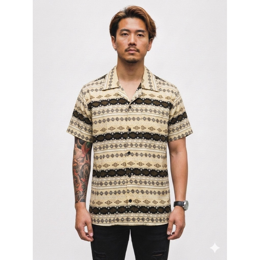 NRKY kemeja pria lengan pendek bahan adem motif batik tribal