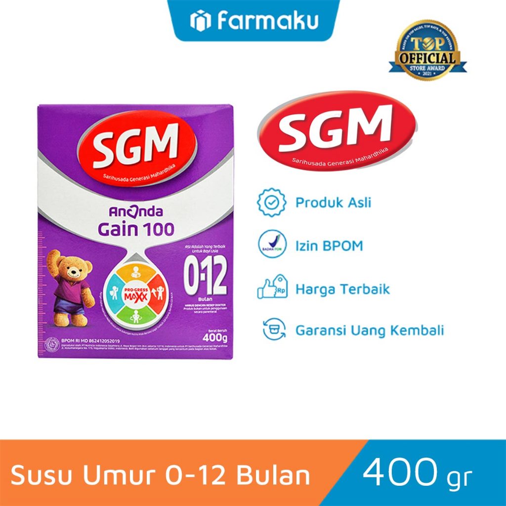 SGM Ananda Gain 100 Susu Bubuk Optimal Grow  0-12 Bulan 400g Tinggi Kalori untuk Pertumbuhan Optimal