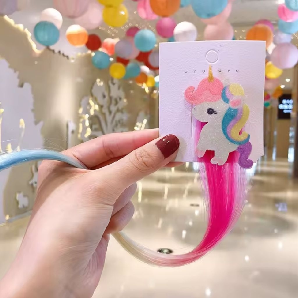 PROMO Wig Anak Warna Warni Gambar Unicorn | Jepit Rambut Kepang