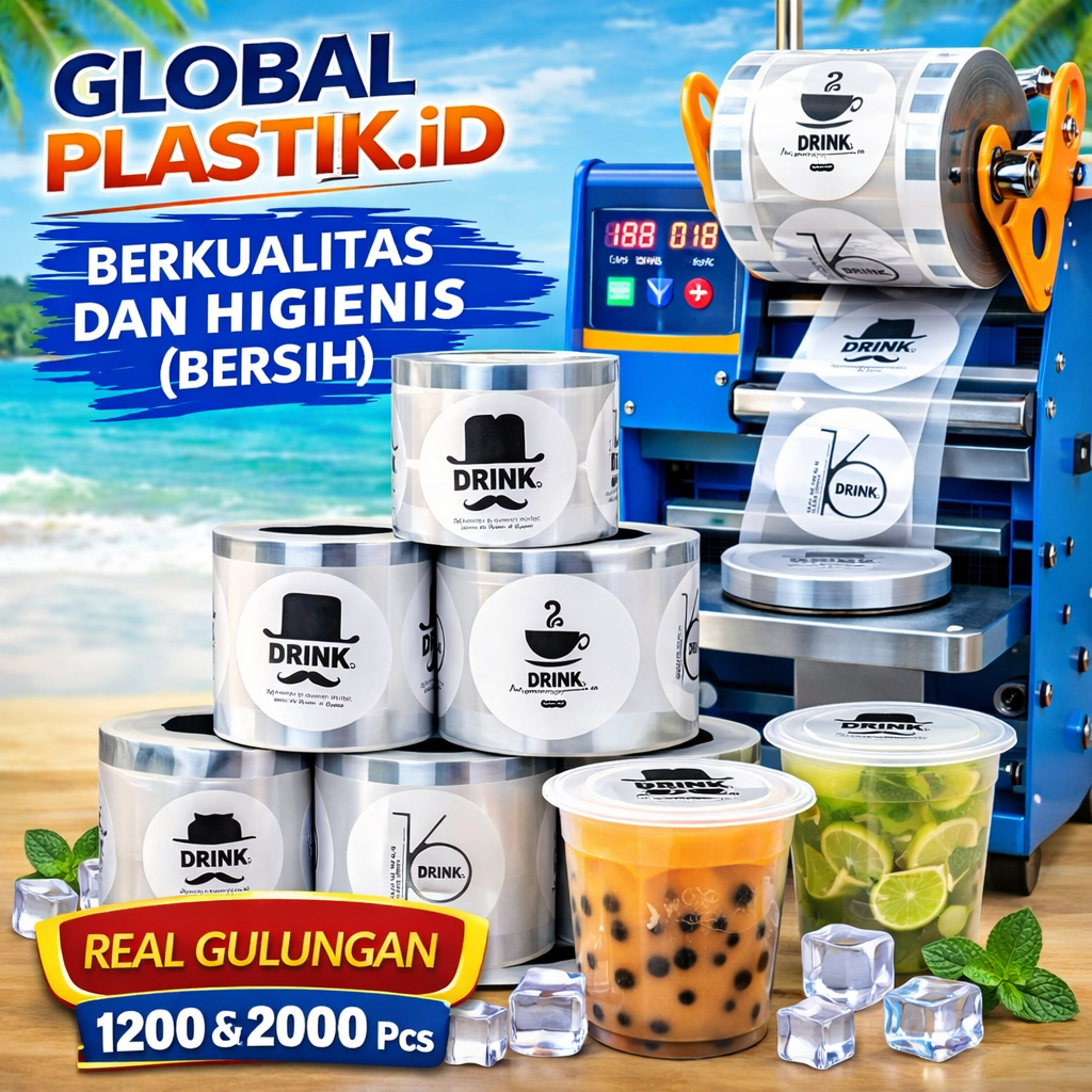 096 DRINK PUTIH/ Plastik Lid Cup | Plastik Seal Cup | Tutup Gelas Teh - Motif Drink Putih  Cup Seale