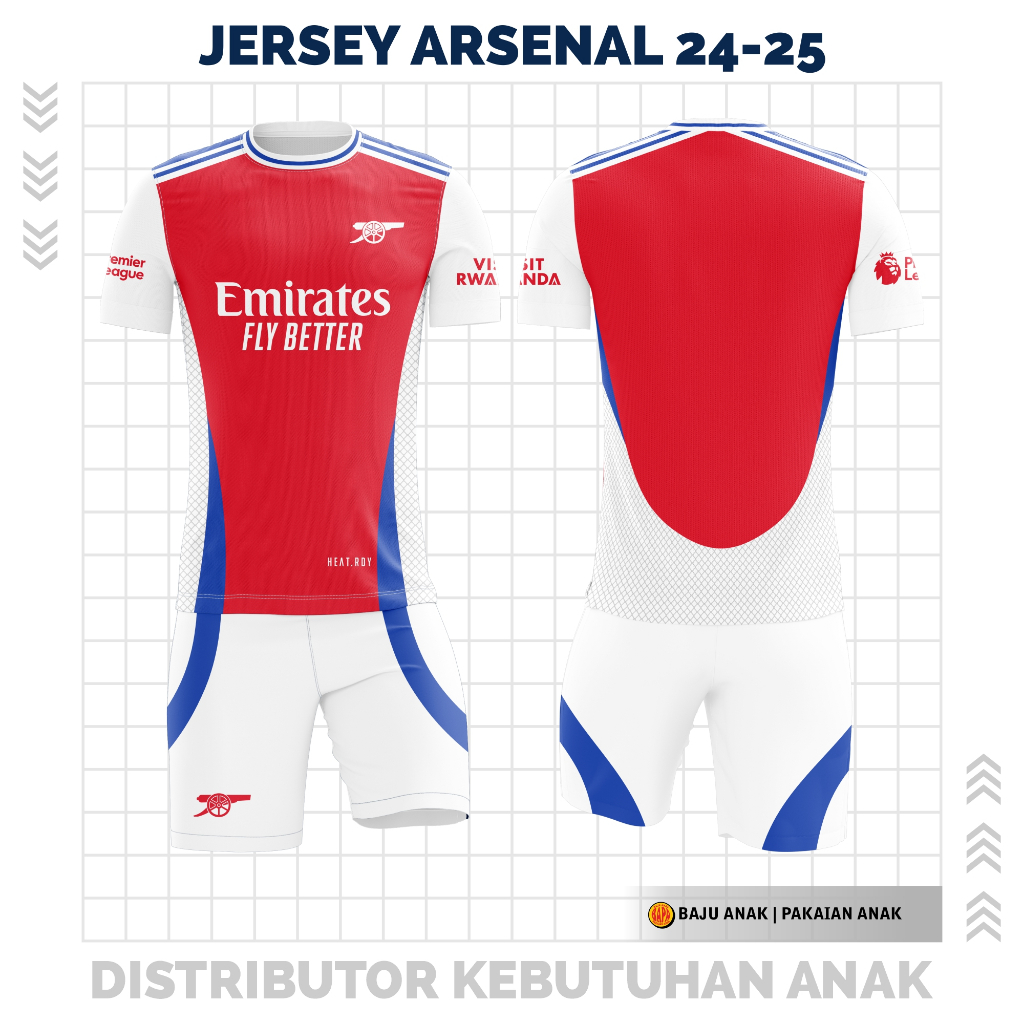 Jersey Arsenal 24-25 Anak Merah Putih Biru Setelan Bola terbaru promo