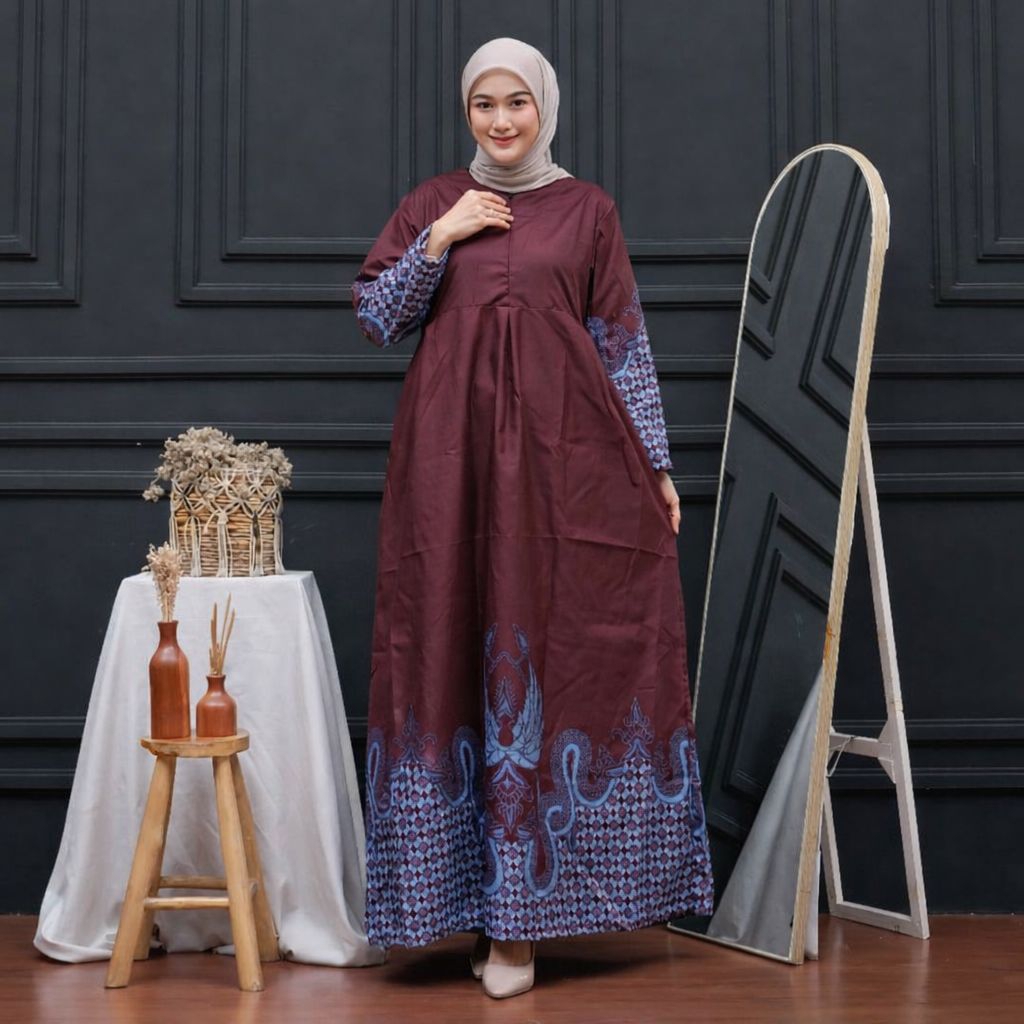 Dress Merah Marun Bahan Katun Adem Nyaman Gamis Lebaran Gamis Wanita