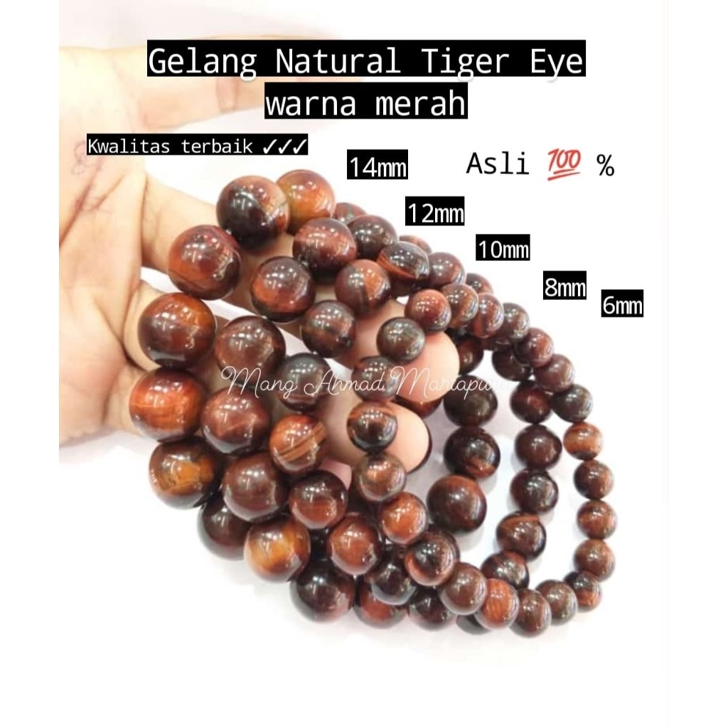 TERMURAH  Gelang Batu Alam Asli Biduri Sepah Warna Merah Tiger Eye  - Gelang Batu Tyger Eye Red Natu