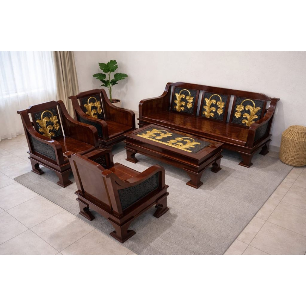 KURSI TAMU Kayu Blok Semut 3111 + Meja