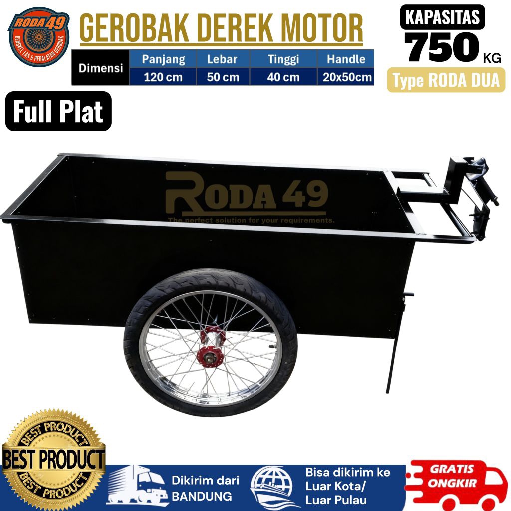 CRANE BARROW / Gerobak derek motor / Gerobak tarik motor full plat besi ukuran 120x50x40cm