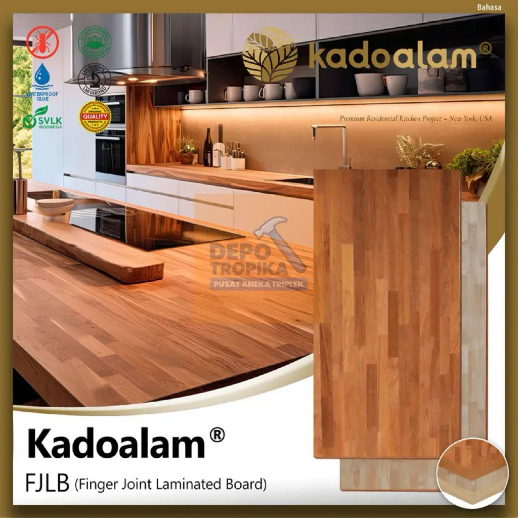 Kadoalam® – FJLB (Finger Joint Laminated Board) | FJL Board Estetik! Papan Merbau, Karet, Pinus Berk