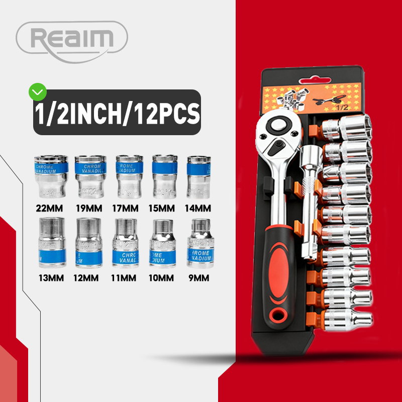 Reaim Kunci Sok 12PCS Kunci Set Lengkap Kunci Set Toolkit Set Tool Box Set Lengkap
