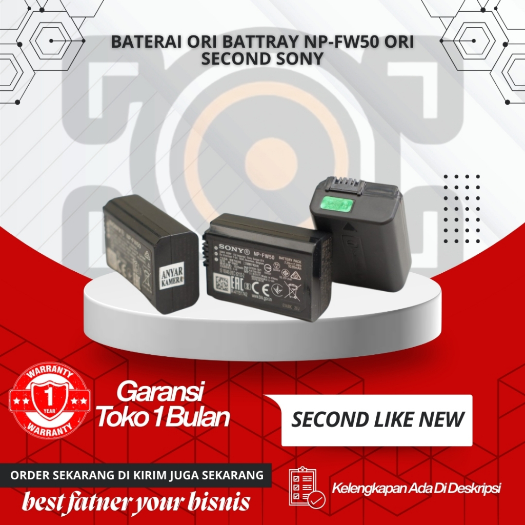 BATERAI ORI BATTRAY NP-FW50 ORI SECOND A7 BATTERY FOR A6000 A6300 A7II A7 A6100 A6500 A5100 A5200 A6