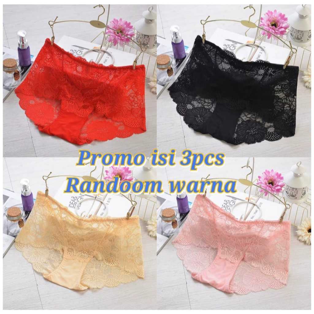 Promo Isi 3pcs CD Wanita Seksi CD Transparan | Renda Halus Lembut Perlindungan Anti Bkateri  Size M-