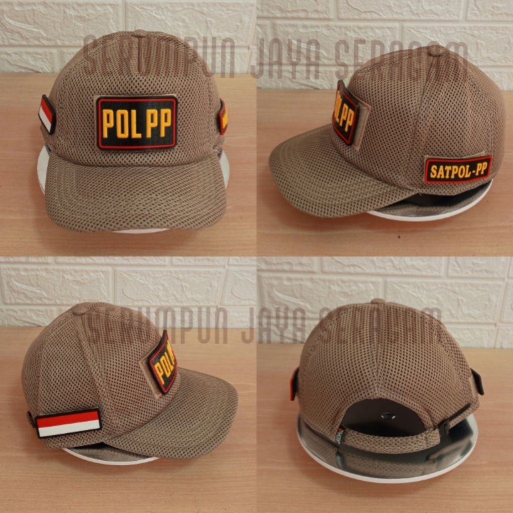 TOPI POL PP SATPOL PP JARING DOUBLE MESH KREM TACTICAL 3 PATCH RUBBER - TOPI POL PP KREM JARING DOUB