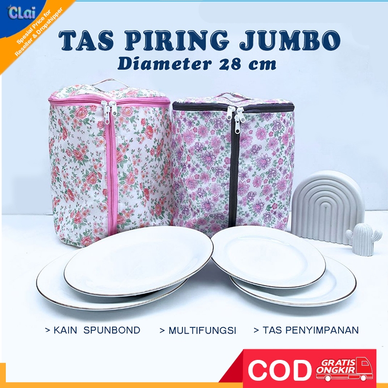 (clai) Tas Piring Prasmanan Jumbo 28 Cm Anti Debu bahan kain - Sarung cover tempat penyimpanan pirin