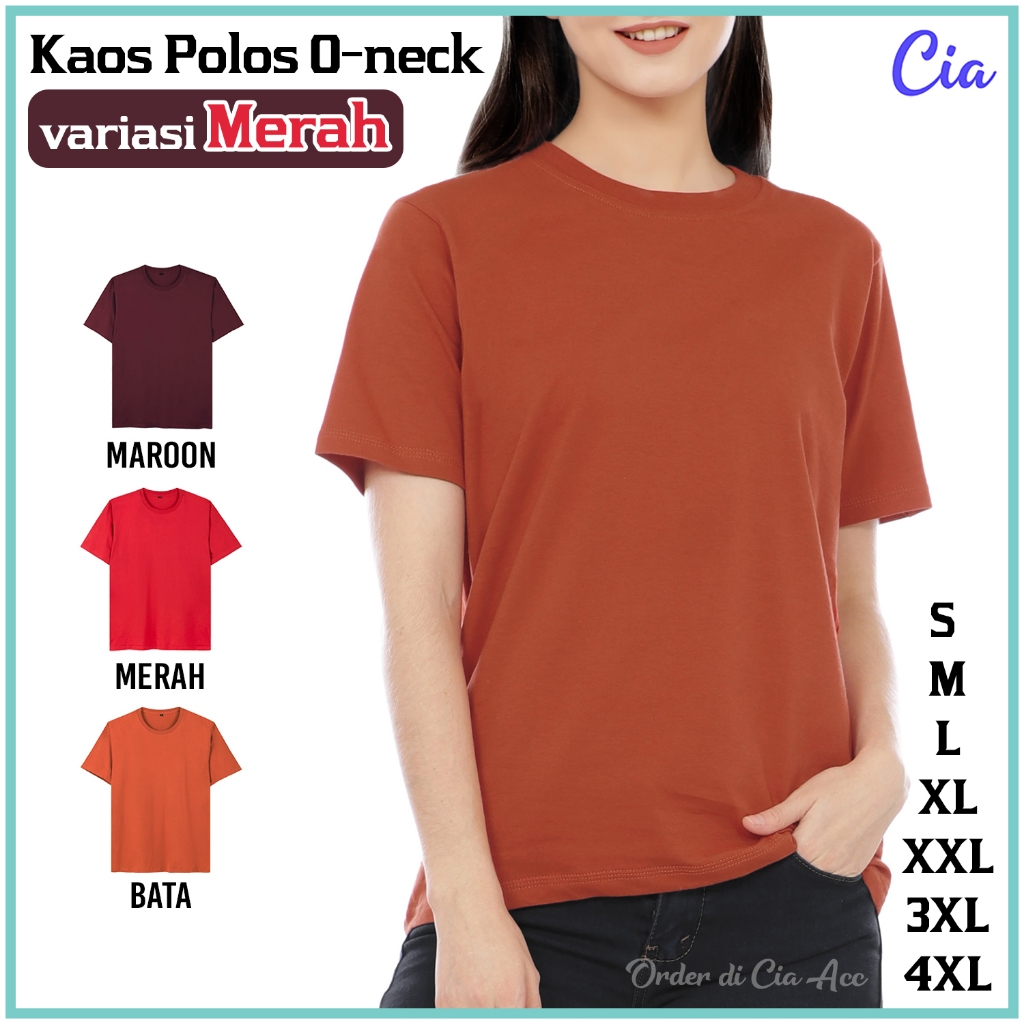 Kaos Polos Wanita Warna MERAH Oneck Cotton Combed 30s Katun Lengan Pendek Cewek Maroon Bata Teracota