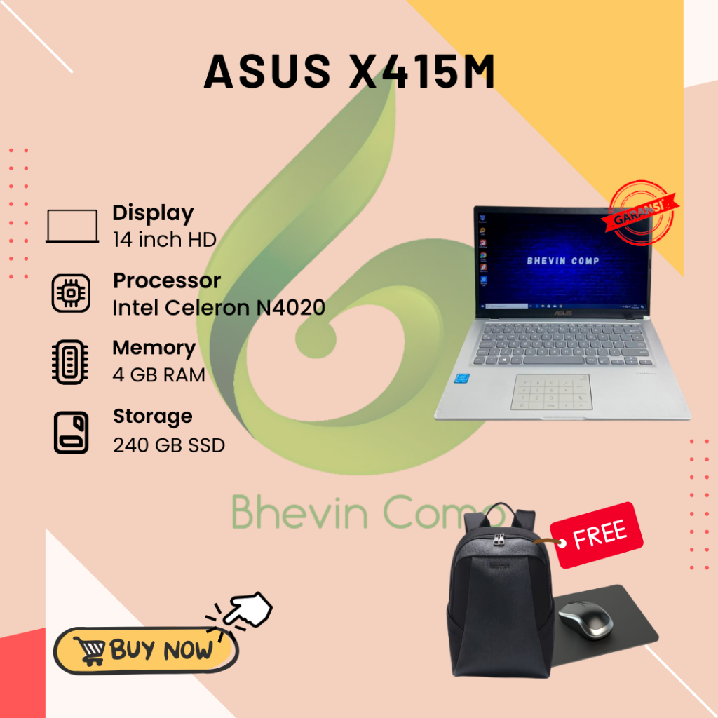 ASUS X415M INTEL CELERON N4020 RAM 4GB SSD 240 GB
