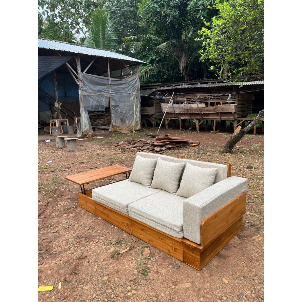 SOFA BED MINIMALIS SOFA BED SANTAI SOFA MINIMALIS KAYU JATI KEKINIAN