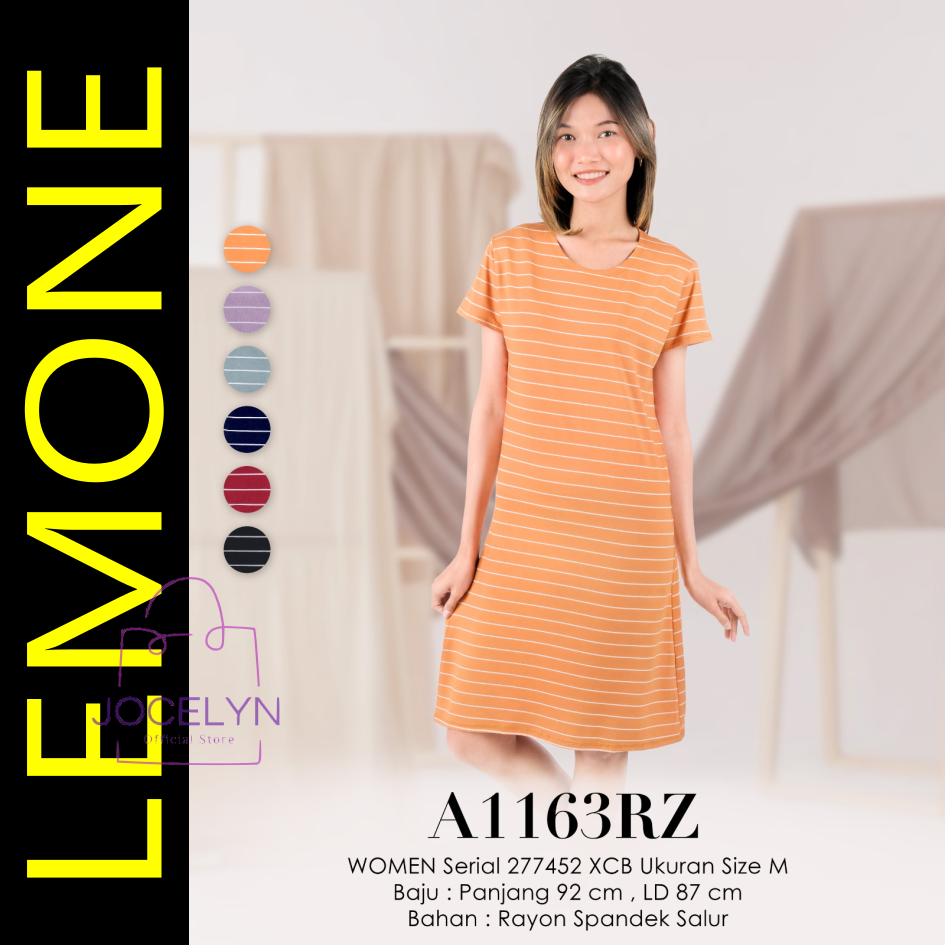 LEMONE Rayon Spandek 1163RZ Mini Dress Daster Size M Babydoll Lengan Pendek salur garis warna pastel