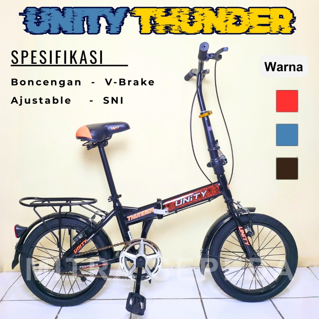 Sepeda Lipat 16 Inch UNITY THUNDER SNI Sepeda Dewasa Remaja Folding Bike V-Brake