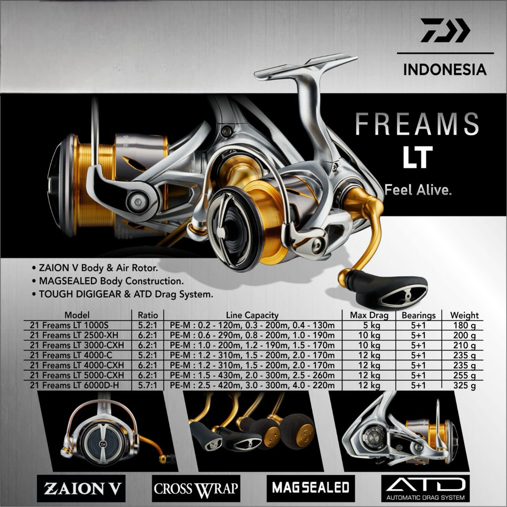Reel Spinning Daiwa Freams LT 2021 1000, 2500, 3000, 4000, 5000, 6000