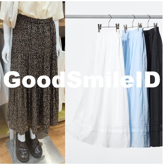 NEW Women Rok Maxi Panel Motif Tierred Long Skirt Wanita JASTIP UNIQLO