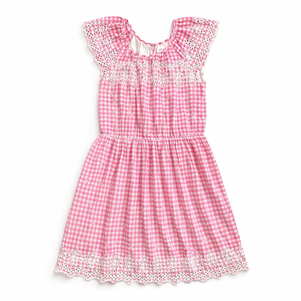 GAP Kids Pink Gingham Eyelet Trim Dress Katbol Anak (XXL)