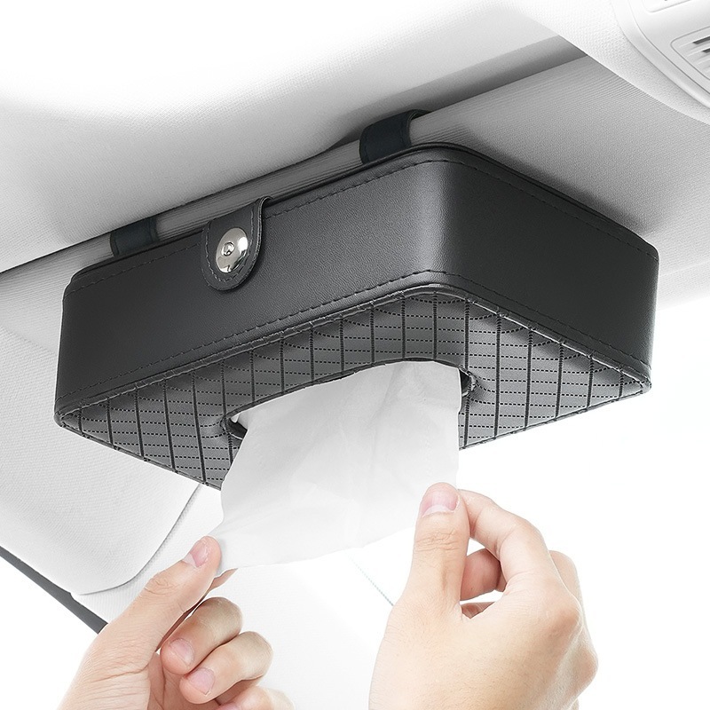 Kotak Tissue Mobil Tempat Tisu Kulit Gantung Hard Clip Sun Visor Leather Tissue Case