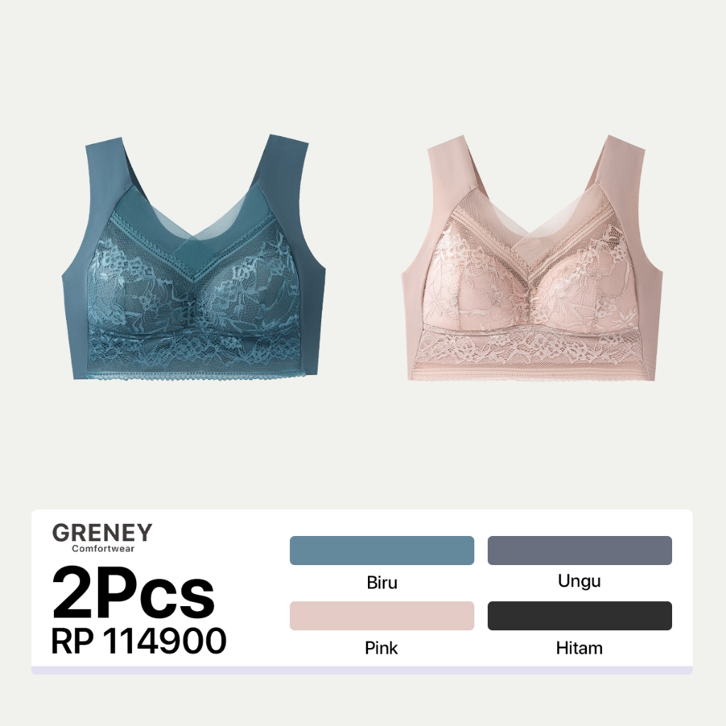 GRENEY-L.W.L-Paket bra (2PCS) Bra Rompi Bigsize Renda Seamless Sport Push Up Bra Jumbo Big Size Tanp