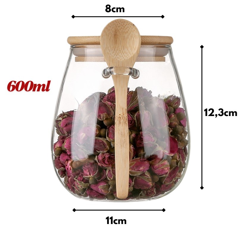 Toples Kaca Estetik Jar Kaca Tutup Kayu Toples Makanan Toples Kue Kering Stoples Kaca Riku 600 ML