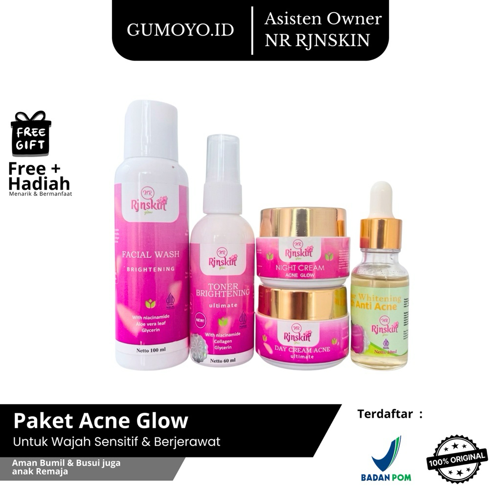PAKET ACNE GLOW NR GLOW RJNSKIN UNTUK WAJAH BERJERAWAT