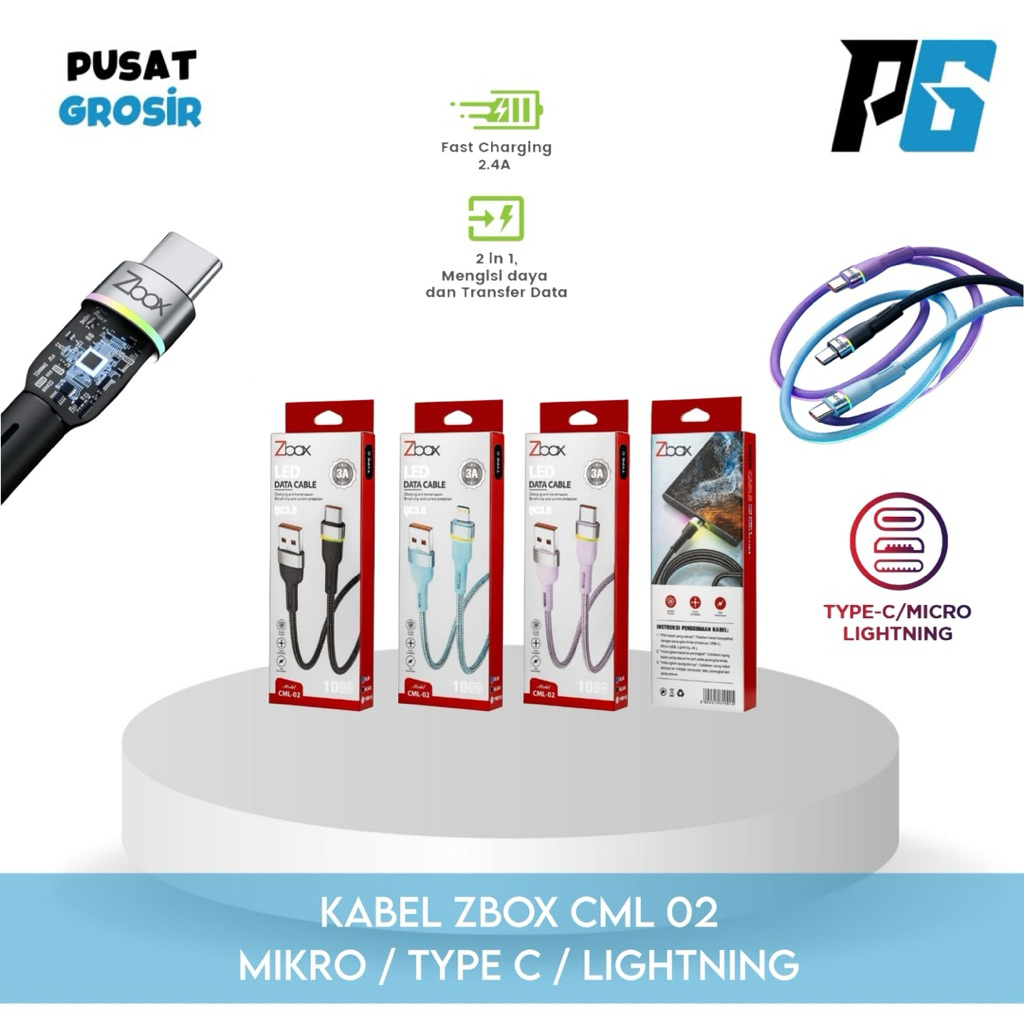 Kabel Zbox CML-02 Micro , Type C / Tab C , Iphone / lightning CML02 Fast Charging Cas Cable Data Cha