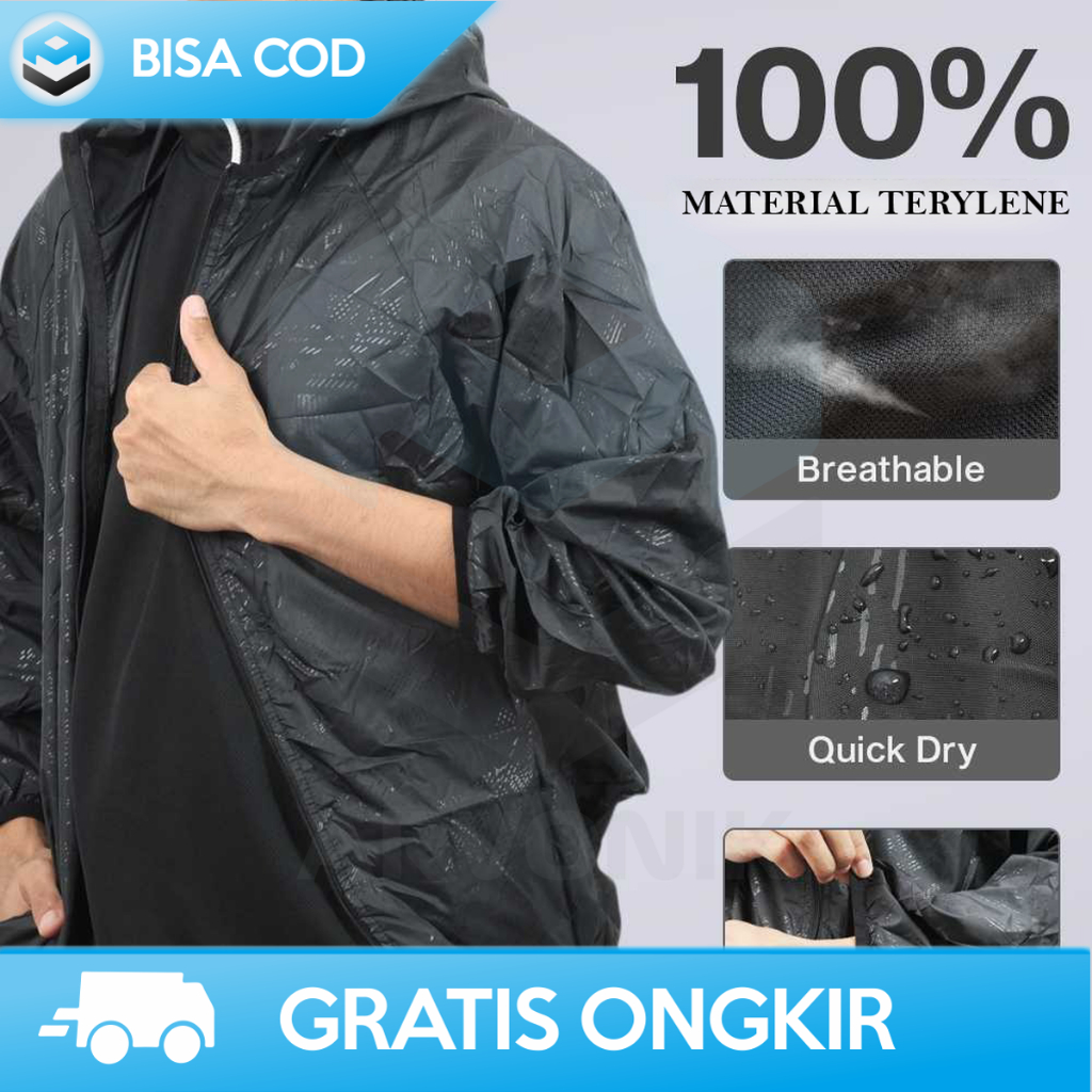 PAKAIAN OLAHRAGA PRIA WANITA OUTDOOR SPORT ZIPPER WATERPROOF HOODIE JACKET JOGGING SUIT LARI EXERCIS