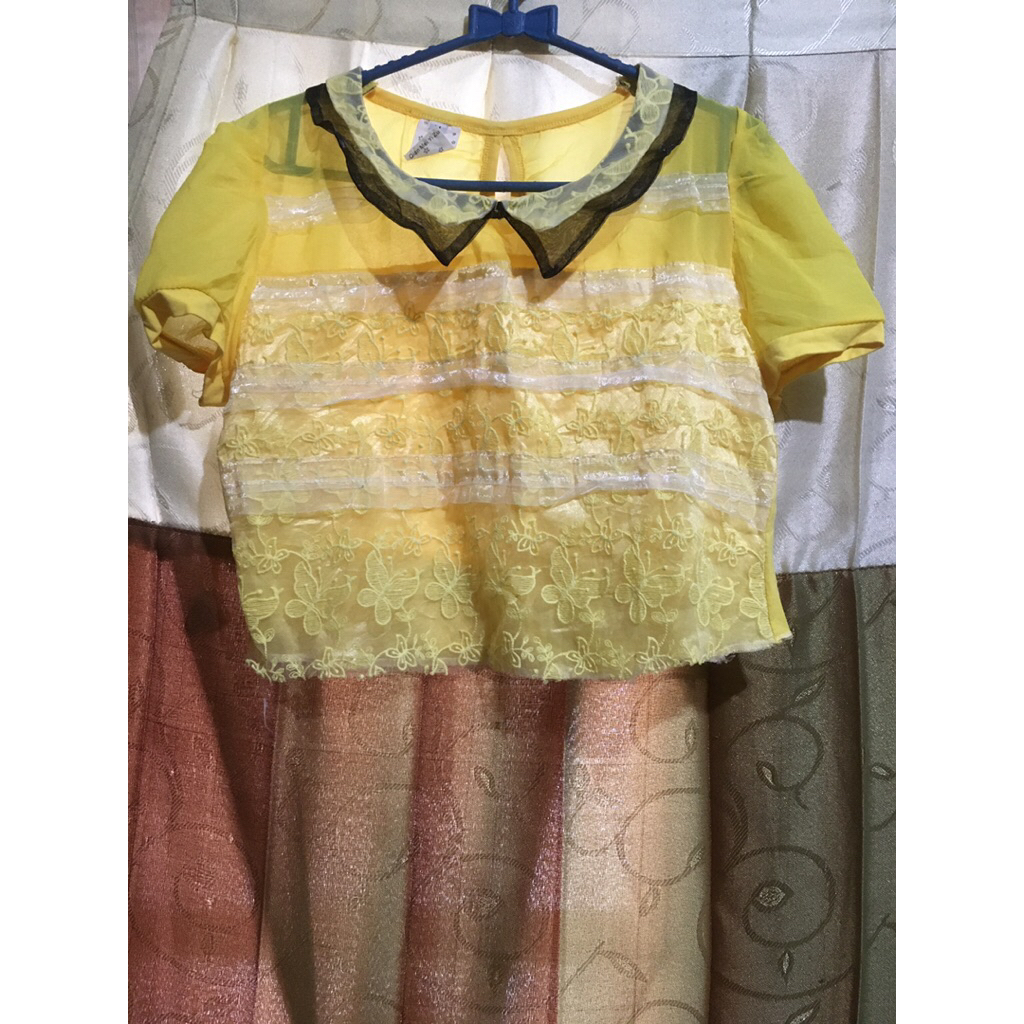 PRELOVED CROP TOP WANITA KUNING MIX BROKAT