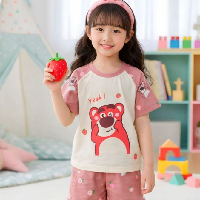Setelan Baju Kimono Santai Anak Perempuan Moif Lucu Size S M L XL / Kimono Baju Tidur Anak Cewek
