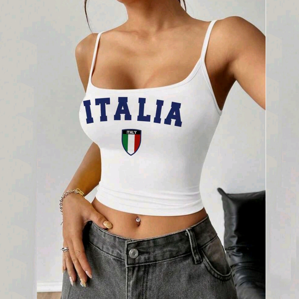 Crop Tank Top Wanita Slim Fit Spaghetti Strap Putih