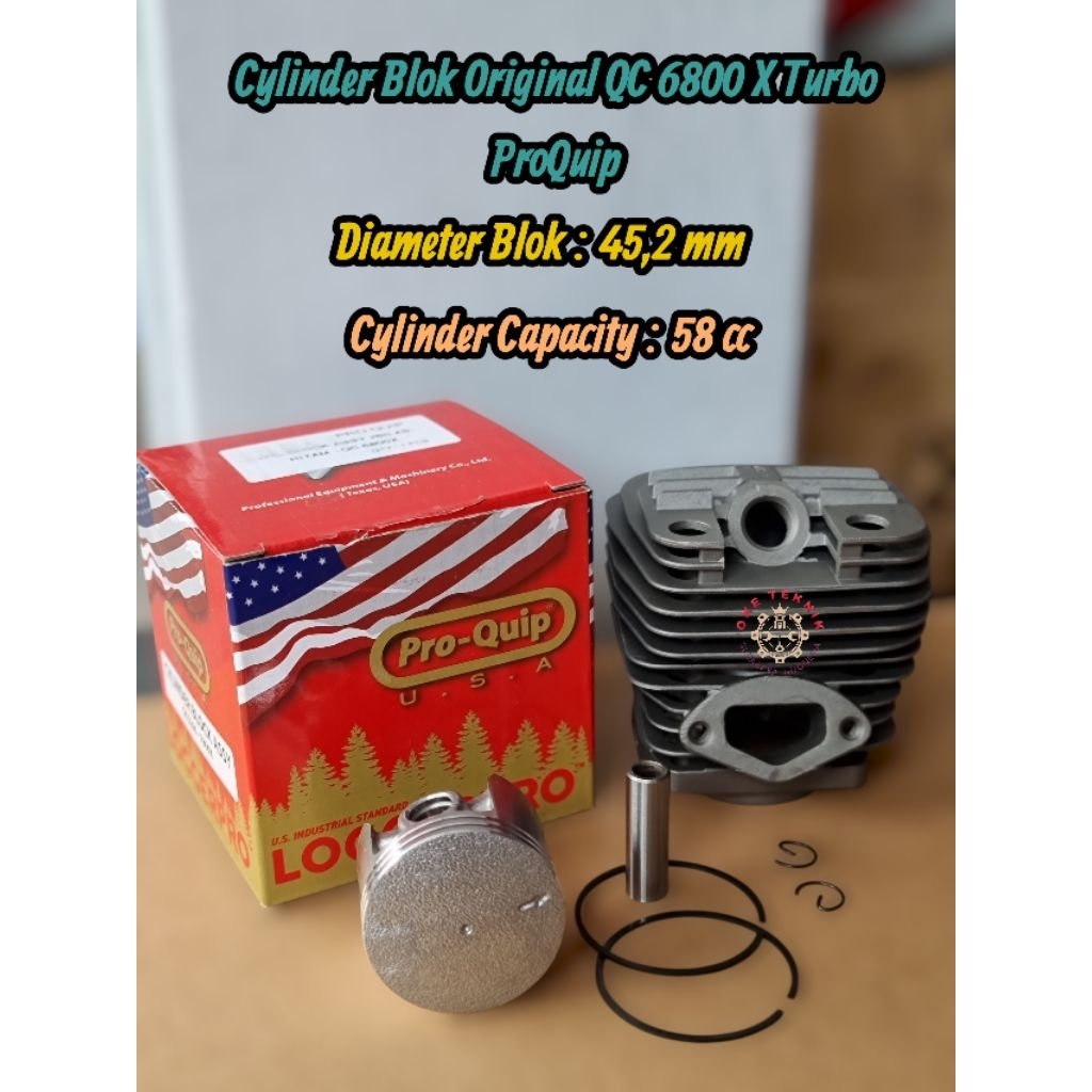 Blok Cylinder Assy Komplit QC 6800 XP Turbo Original | Cylinder Block 45.2mm 58cc + Piston Set Chain