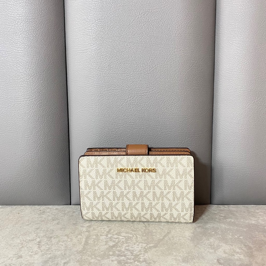 dompet cewek michael kors loka012 Medium Signature Logo Wallet Vanilla ready stock