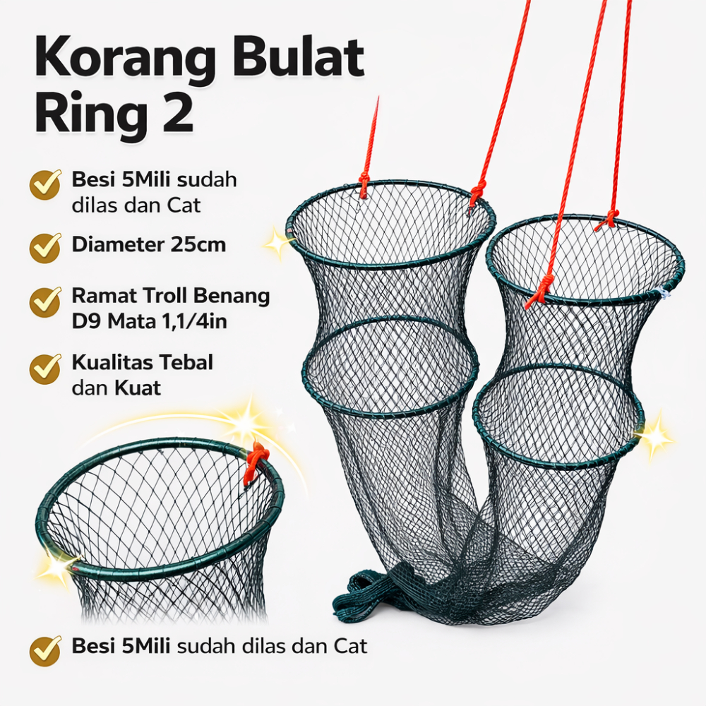 Kepis Koja ring 2 Tempat Ikan Bahan Nilon panjang 120Cm