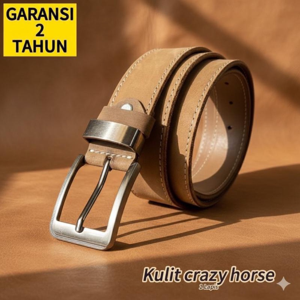 Ikat Pinggang Kulit Sapi Tebal 4 mm Panjang 130 cm Lebar 4 cm Hitam Coklat