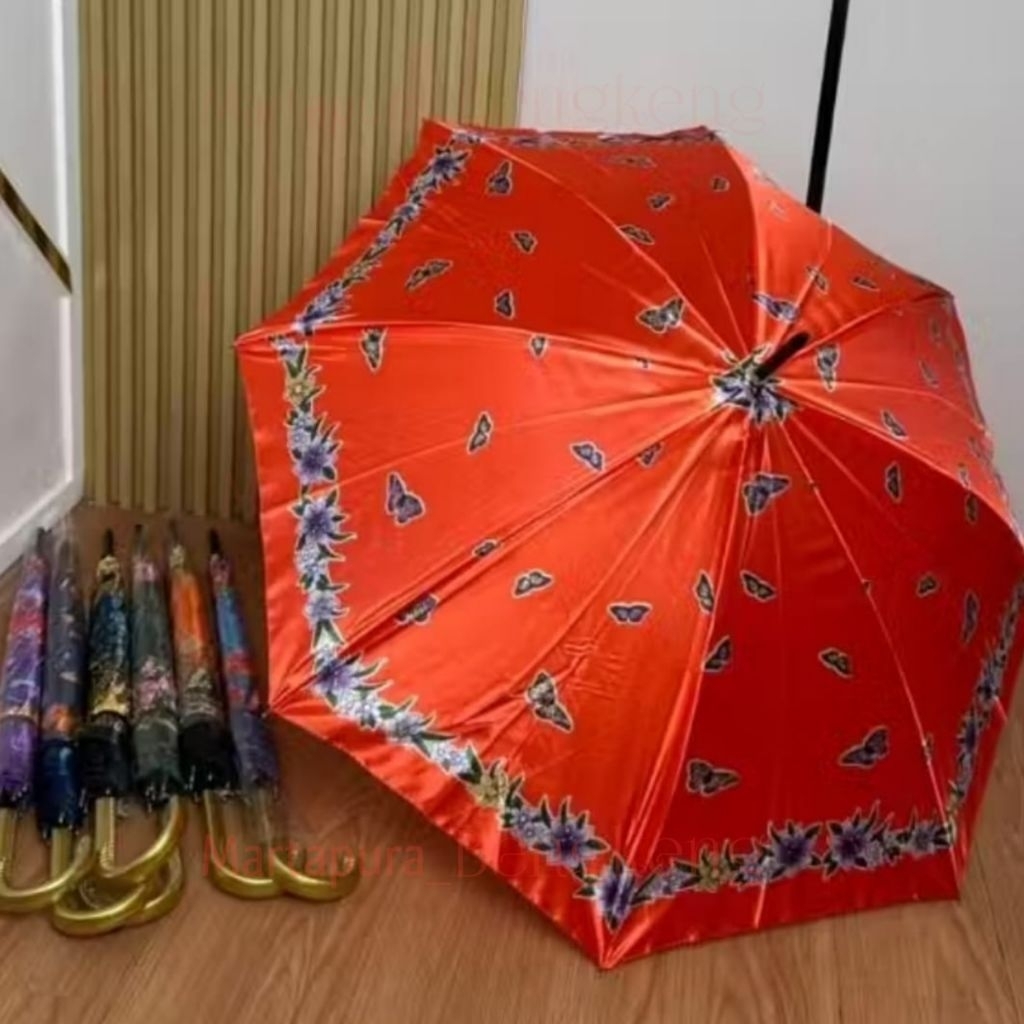 Payung motif bunga 8 jari satin