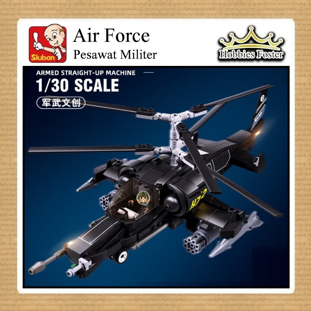 BRF Sluban B0752 - Air Force Military Helicopter Black Hawk - Mainan Pesawat Black MOC DIY