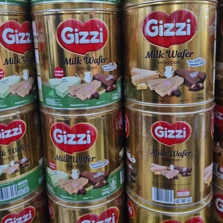 GIZZI WAFER MACHA COKLAT DAN SUSU COKLAT KALENG