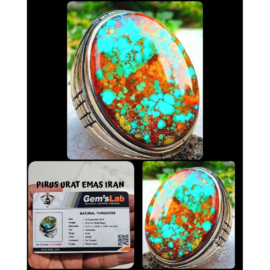 cincin batu pirus jumbo persia urat emas NTE ya