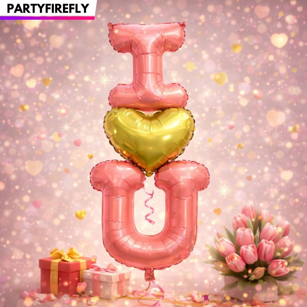 Balon Foil "I Love U" Set Dekorasi Balon Ulang Tahun Perlengkapan Dekorasi Selamat Ulang Tahun Perle