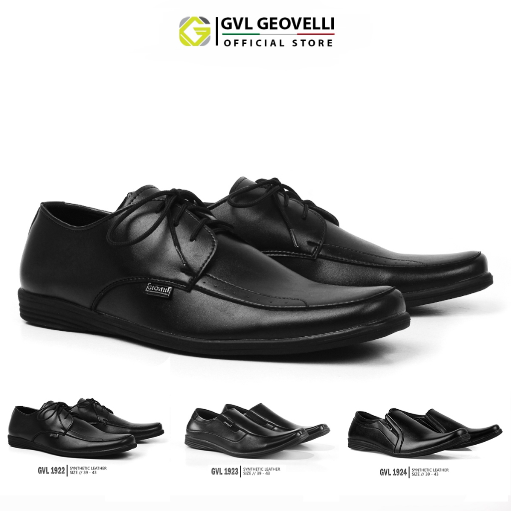 GVL Geovelli Sepatu Formal Pria Hitam Pantopel Cowok Kasual Kerja Kantor Sepatu PantopelTali