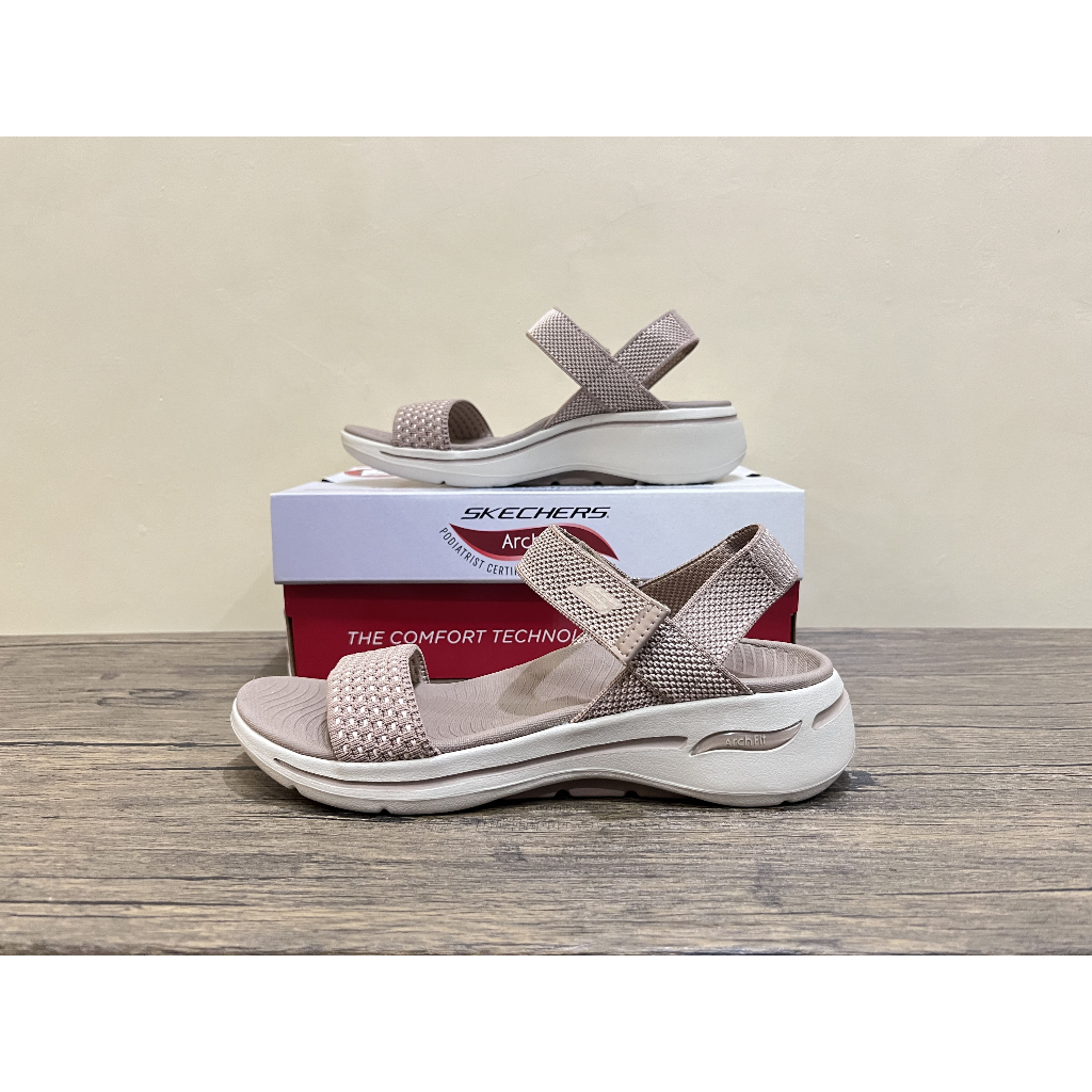 Sepatu Sandal women Skechers Go Walk Arch fit Sandal Polished Tan 140264/TAN Original