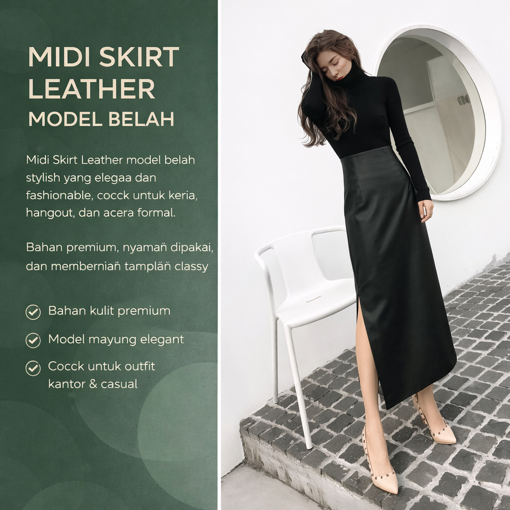 Rok Span Kulit Pensil Hitam Panjang Musim Gugur Wanita