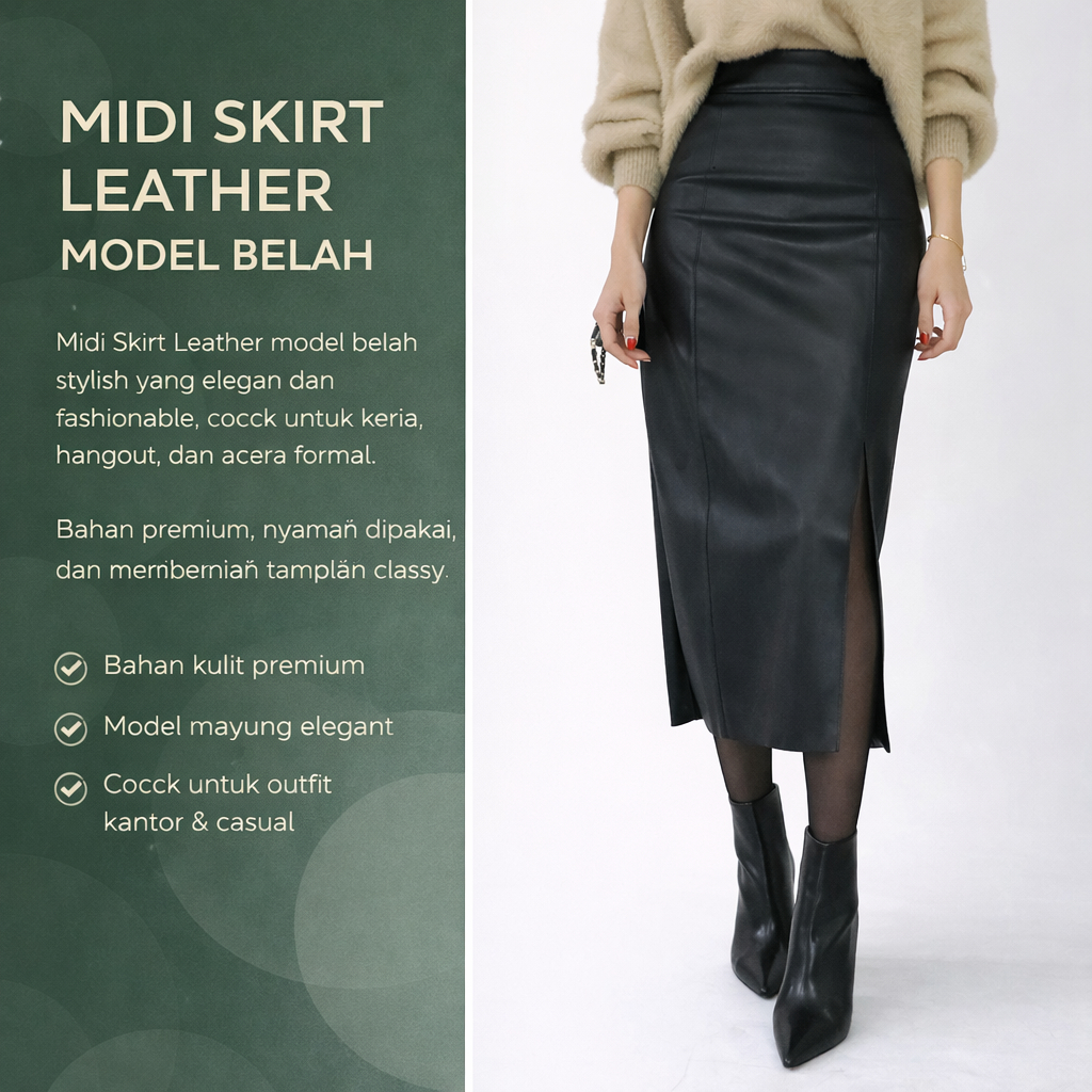 Rok Span Kulit Pensil Hitam Panjang Musim Gugur Wanita