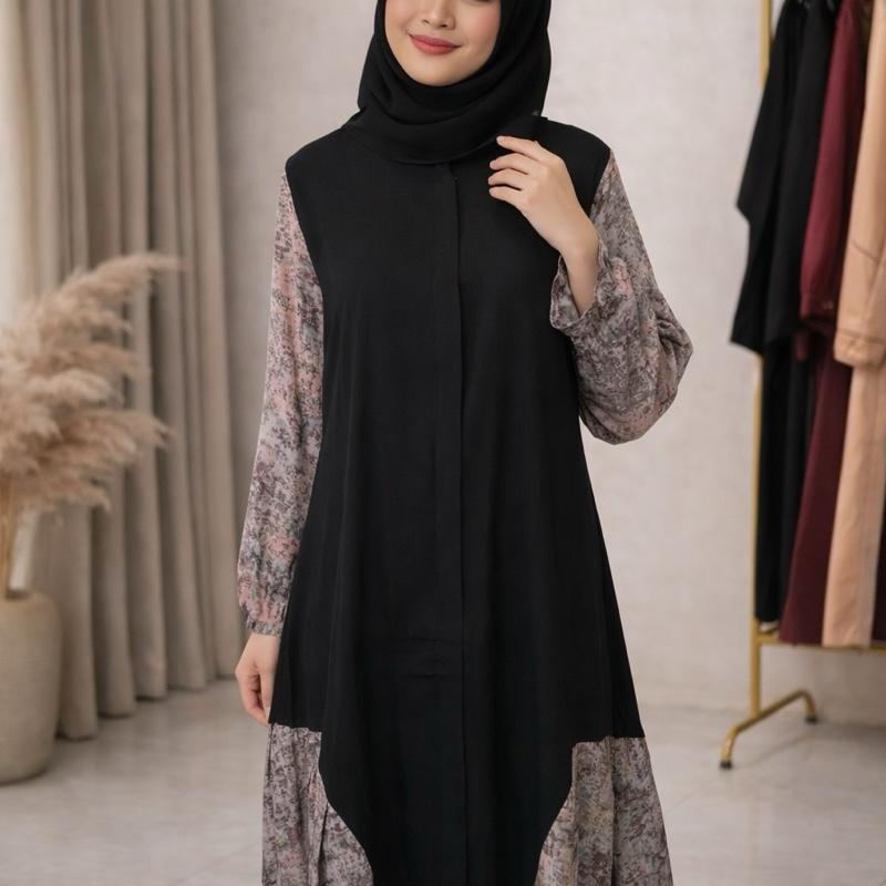 Gamis Abaya Jetblack Luxury Random Model Abstrak (DBL-001)  Seleting Busui Friendly by Dharby / DNL 