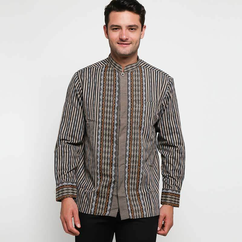 Arjuna Weda Koko Pria Muslim Motif Tenun Songket 1 Cokelat