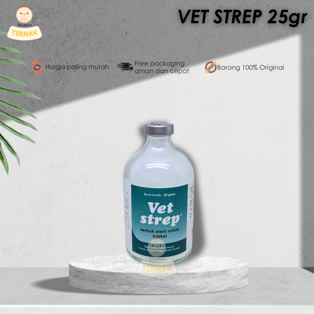 Vet Strep 25 gram Obat Pernafasan Ayam Ngorok Snot Sapi Flu