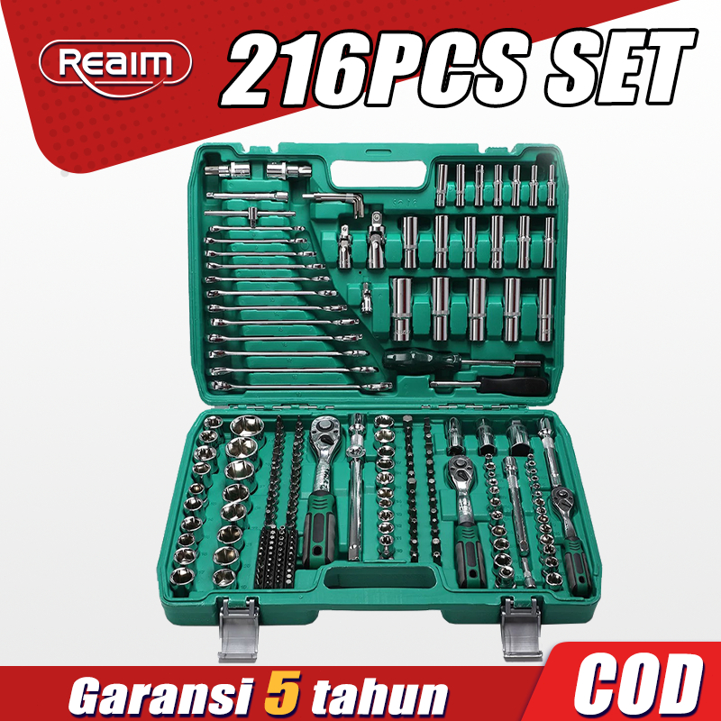 Reaim Kunci Set Lengkap 216Pcs Kunci Set Kunci Sok Toolkit Set Tool Box Set Lengkap
